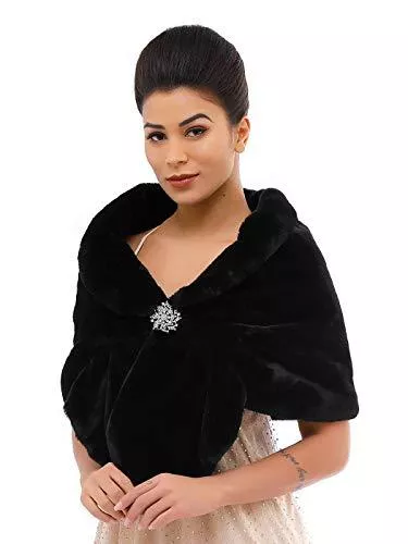 Unicra Strickjacken Unicra Damen Braun Kunstfell Schals und Wraps Hochzeit Kunstfell Fuchs Stola Braut Pelz Schal für Braut und Brautjungfern