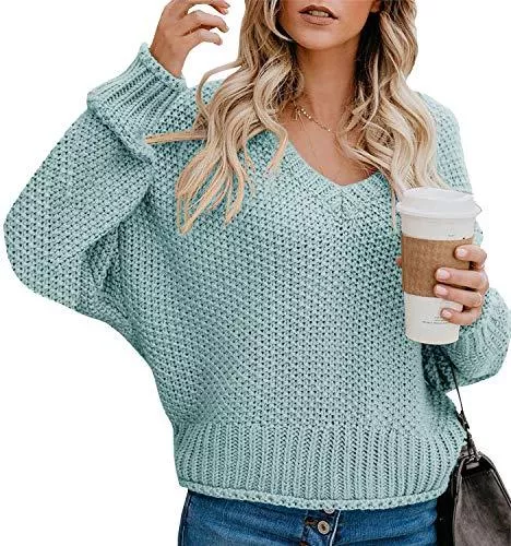 Nilimoph Pullover & Strickmode Pullover Damen Strickpullover Winter Oversized V-Ausschnitt Grobstrick Casual Wrap Pullis Loose Langarmshirt Oberteile Gestrickt (Y Gelb, XL)