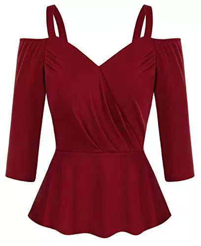 GRACE KARIN Langarmblusen GRACE KARIN Damen Elegant Schulterfrei Tops V-Ausschnitt Spagehtti Träger Slim fit Oberteil Shirts Crop Top