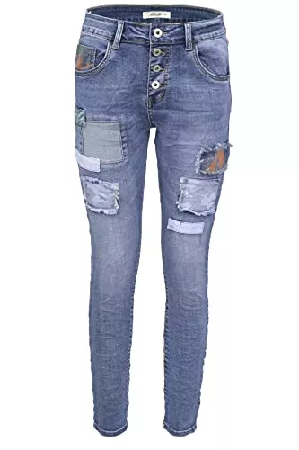 Jewelly Jeans Jewelly Damen Jeans Boyfriend -Cut Patches Aufnäher