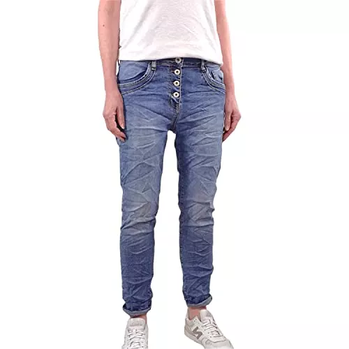 Karostar Jeans Karostar Damen Stretch Jeans| Basic Boyfriend Hose| Denim Pants mit Knopfleiste