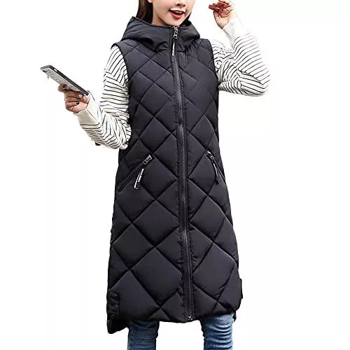 Soulolo Westen Marke: Soulolo Soulolo Damen Lang Daunenweste Damen Lang Vest Warmer Slim Lange Winterjacke Daunenjacke Steppjacke mit Taschen Ärmellose Mantel Damen Winter Outdoor Reisen Outwear