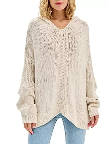 SOVENTUS FASHION Pullover & Strickmode SOVENTUS FASHION Damen Strickpullover grobmaschig Pullover Oversize v Ausschnitt Grobstrick Herbst