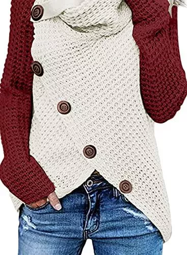 FIYOTE Pullover & Strickmode FIYOTE Pullover Damen Rollkragenpullover Asymmetrische Winter Pulli Strickpullover Casual Wrap Wickel Pullover Strickjacken für Damen S/M/L/XL/XXL