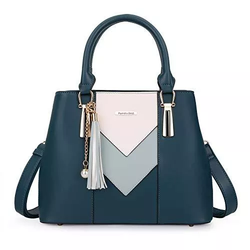 Pomelo Best Taschen & Rucksäcke Pomelo Best Damen Handtasche Mehrfarbig gestreift V-förmiges Design (Blau)