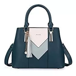 Pomelo Best Taschen & Rucksäcke Pomelo Best Damen Handtasche Mehrfarbig gestreift V-förmiges Design (Blau)