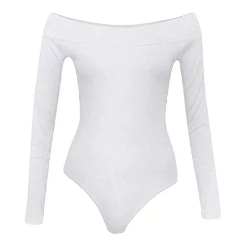 Islander Fashions Shirts & Tops Islander Fashions Damen Schulterfrei Langarm Trikot Body Damen Fancy Plain Stretch Bardot Body S/XXL