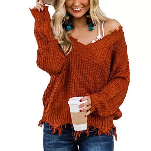 OEAK Pullover & Strickmode OEAK Pullover Damen Strickpullover V-Ausschnitt Sexy Off Shoulder Zopfmuster Sweater Freizeit Strickpulli Sweatshirt Langarm Pulli Elegant Oberteile