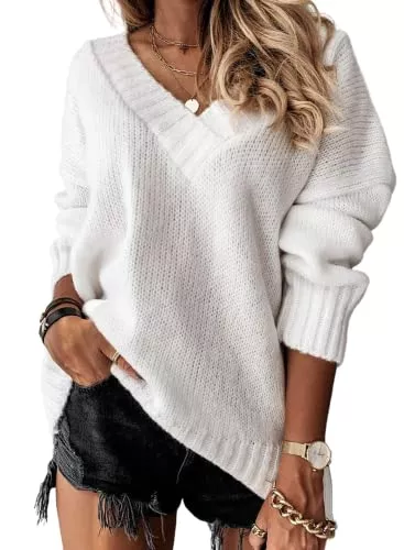 BLENCOT Pullover & Strickmode BLENCOT Damen Pullover Einfarbig Sweatshirts Casual Kapuzenpullover Strickpullover Langarm Tunika Winter Weiß Sweater Herbst Top