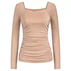 GRACE KARIN Pullover & Strickmode GRACE KARIN Damen Bluse Langarm Wickeloberteile Herzausschnit Falten Top Elegant Pullover CL1417A22JSY