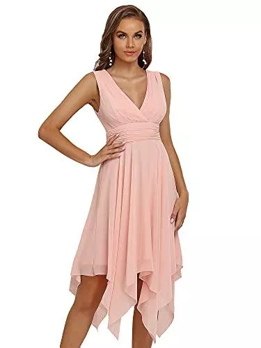 Ever-Pretty Abendkleider Ever-Pretty Damen Doppel V-Ausschnitt Ärmellos Empire Asymmetrische Saum Chiffon Midi Brautjungfernkleider 03142