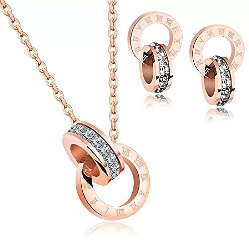 Crystalline Azuria Schmuck Crystalline Azuria Damen-Halskette mit Anhänger 18 Karat Rotgold vergoldet runde weiße Kristalle von Swarovski 45,7 cm