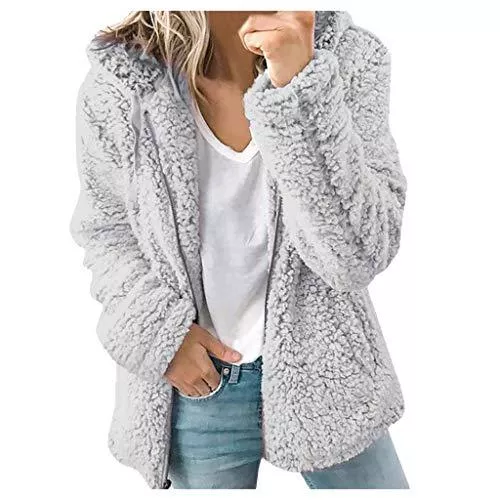 Kanpola Damen Sweatshirts Jacken Kanpola Damen Plüschjacke Winterjacke Teddy Warm Hoodie Pullover Mit Kapuze Winter Reißverschluss Kapuzenjacke mit Tasches Einfarbig Lässige Jacken Mantel Oberteile