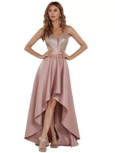 Ever-Pretty Abendkleider Ever-Pretty Damen V-Ausschnitt Ärmellos High Low Hohe Taille Abendkleider mit Pailletten 00667