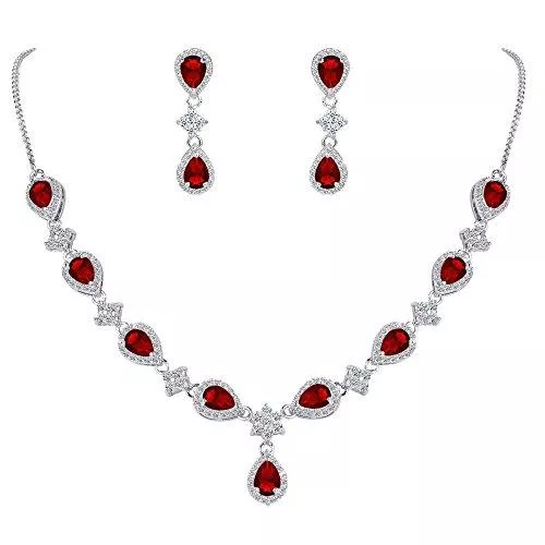 Clearine Schmuck Clearine Damen Schmuckset Hochzeit Braut Zirkonia Teardrop Blume Braut V-Halskette Ohrringe Set