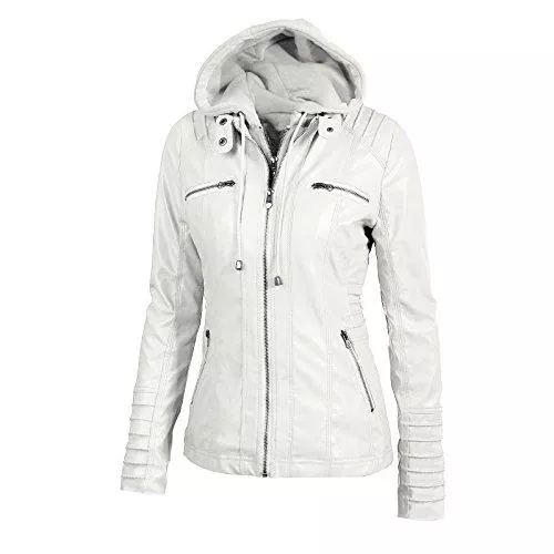 Valin Jacken Valin Damen Kunstleder Motorrad Jacke Lederjacke Jahrgang Schlank mit Kapuze Kurz Mantel,PP005