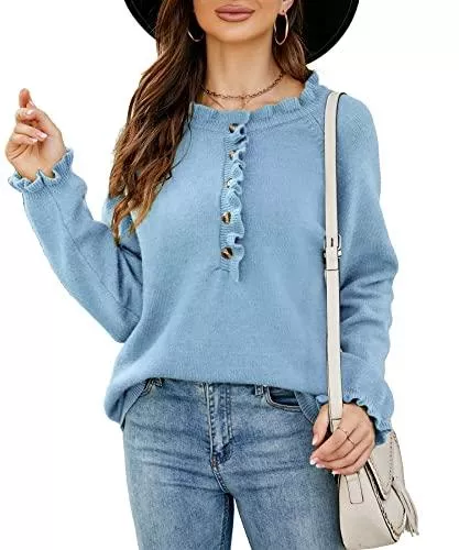 LIOFOER Pullover & Strickmode LIOFOER Damen Strickpullover Knopf Pullover Pullover Casual Strickwaren Spitze Langarm Tops