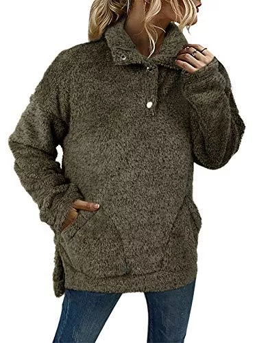 YBENLOVER Kapuzenpullover YBENLOVER Pullover Damen Fleece Sweatshirt Teddy Plüsch Hoodie mit Taschen Rollkragen Pulli