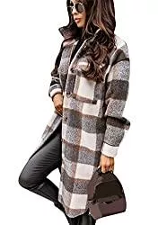 EFOFEI Jacken EFOFEI Damen Lässige Karierte Mode Jacken Lang Knöpfen Holzfällerhemd Karierte Jacke Wollmischung Mantel