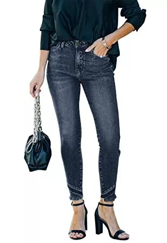 ANCAPELION Jeans ANCAPELION Damen Skinny Jeans,High Waist Distressed Stretch Knöchel Ausgefranster Roher Saum Slim Fit Hosen Jeans