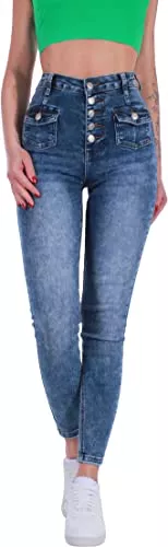 Y C Jeans Y C Damen High Waist Stretch Jeans Hose hoher Bund Hochschnitt Röhre 34-42 A139