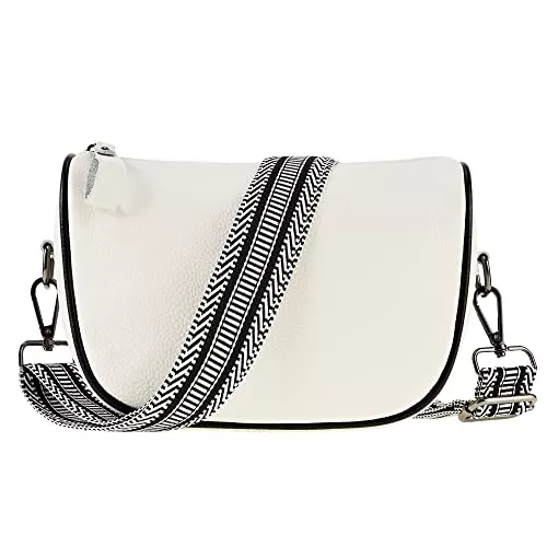 YUHONLNOR Taschen & Rucksäcke YUHONLNOR Crossbody Bag Damen Echtleder Breiter Gurt Umhängetasche moderne taschen mit Handtasche mit Kartenfach, verstellbarem, abnehmbarem Schultergurt，Weiß.