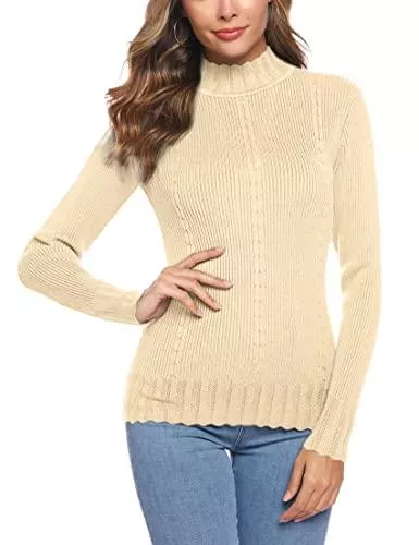 Sykooria Pullover & Strickmode Sykooria Rollkragenpullover Damen lang Pullover Sweatshirt Langarm Strickpulli Elegant Strickpullover Wärme Sweater