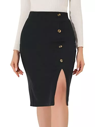 Allegra K Röcke Allegra K Damen Strickknopf Split Schmal Lange Midi Minirock Rock