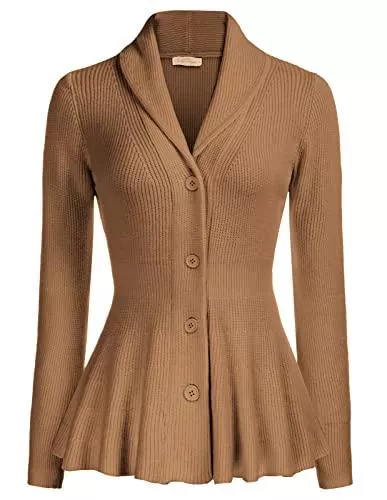 Belle Poque Strickjacken Belle Poque Damen Strickjacke Langarm Reverskragen Cardigan mit Rüschensaum Casual Strickmantel