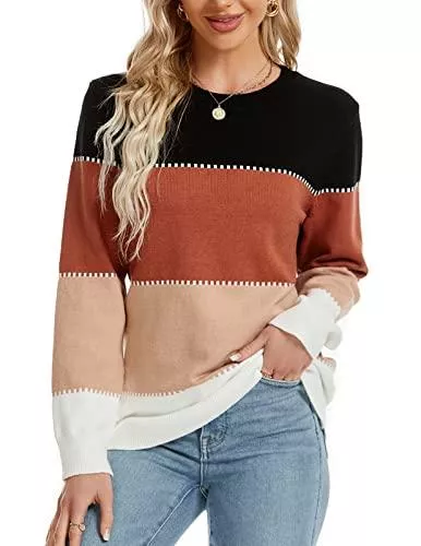 KANWIZL Pullover & Strickmode KANWIZL Damen Pullover Strickpullover Elegant Strick Herbst Winter Dicker Warm Langarm Gestreift Rundhals Sweater Pullover