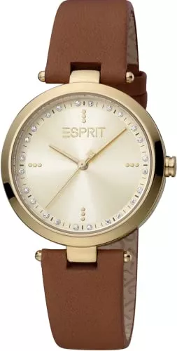 ESPRIT Uhren Esprit Edelstahl-Uhr mit Lederarmband und Zirkonia