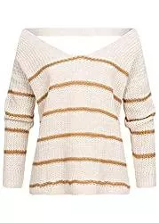 Styleboom Fashion Pullover & Strickmode Styleboom Fashion® Damen Off-Shoulder Strickpullover Rückenausschnitt beige braun