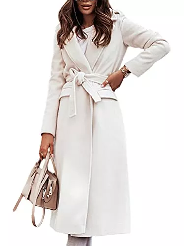 Minetom Mäntel Minetom Damen Jacke Zweireihige Mittellange Mantel Elegant Langer Blazer Langarm Slim Fit Einfarbig Trenchcoat