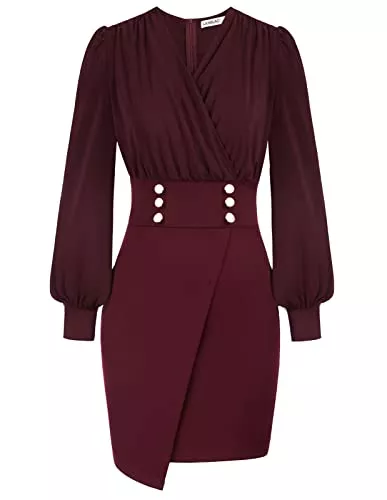 LIUMILAC Business LIUMILAC Damen Elegant Business Kleid V-Auschnitt Kleid Knielang Hochzeit Party Kleid