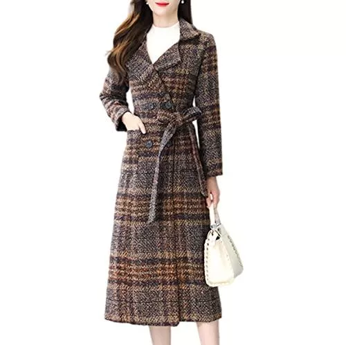 HANMAX Mäntel HANMAX Damen Wollmantel Lange Wolljacke mit Reverskragen Wintermantel Frauen Übergangs Jacke Warme Winterjacke Slim Fit Langemantel