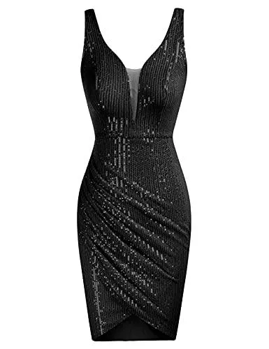 GRACE KARIN Cocktail GRACE KARIN Damen Pailletten Kleid Ärmellos Partykleid Bleistiftkleid Pleated Rockabilly Kleid Cocktail Mini Kleid