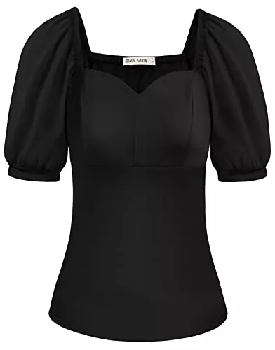 GRACE KARIN Kurzarmblusen GRACE KARIN Damen Kurzarm Casual Top Mode Oberteil CL1212