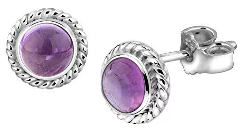 Nenalina Schmuck Nenalina Silber Damen-Ohrringe Ohrstecker rund mit Geburtsstein Amethyst violett für Frauen und Mädchen, 925 Sterling Silber, Ohrstecker für Damen, Geburtsstein Ohrringe, 222999-015