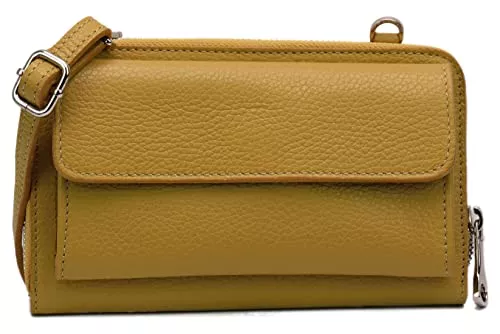 SH Leder Taschen & Rucksäcke SH Leder Damen Handytasche Umhängetasche Geldbörse Multifunktion Beutel aus Echtleder Verstellbar Schultergurt Handy bis 6,7 Zoll 11,50x19cm Vera G368