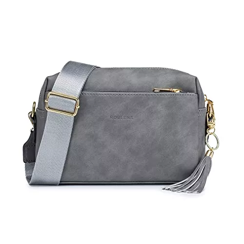Roulens Taschen & Rucksäcke Roulens Damen Handy Umhängetasche,Veganem Leder Crossbody Schultertasche,Breiter Riemen Abendtasche mit drei Reißverschlussfächern Handtaschemit mit Kartenschlitz Verstellbar Abnehmbar Schultergurt