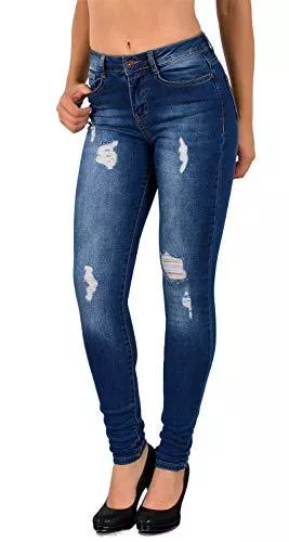 ESRA Jeans ESRA Damen Jeans Jeanshose Damen Skinny Stretch High-Waist Destroyed Risse Hose bis Übergröße S600