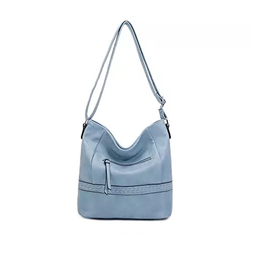 ITALYSHOP24 Taschen & Rucksäcke OBC Damen Tasche Shopper Umhängetasche Schultertasche Crossover Crossbody Beuteltasche Handtasche Hobo Bag Henkeltasche Reise Kunst-Leder Hellblau