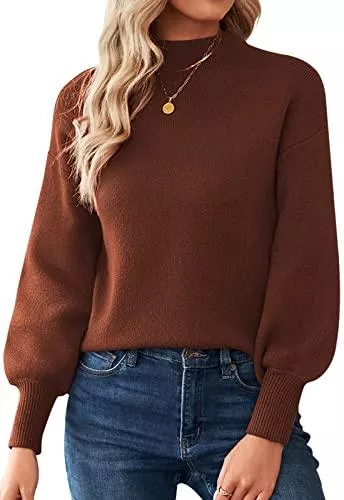 Merloria Pullover & Strickmode Merloria Pullover Damen Elegant Strickpullover Ballonärmel Rollkragenpullover Herbst Winter Warm Pulli Lässig Sweater Oberteile Tops