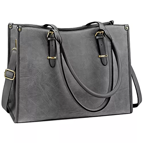 NUBILY Taschen & Rucksäcke NUBILY Handtasche Damen Shopper Damen Groß Umhängetasche Laptoptasche 15.6 Zoll PU Leder Aktentasche Frauen Gross Arbeit Schule Business Tasche (Grau)