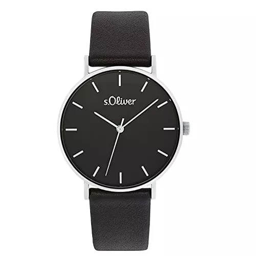 s.Oliver Uhren s.Oliver Armbanduhr Damen Quarzuhr Analog, mit Leder Armband, Silber, 3 bar Wasserdicht, Kommt in Uhren Geschenk Box, 2033485