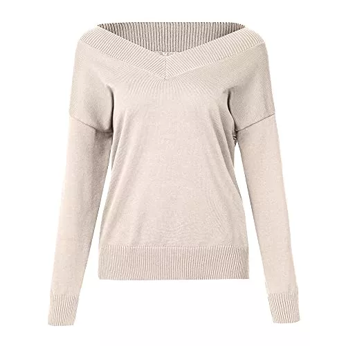 N\P Strickjacken Damenpullover mit V-Ausschnitt, lockerer Pullover, einfarbig, lange Ärmel, minimalistischer Stil