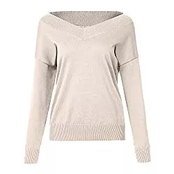 N\P Strickjacken Damenpullover mit V-Ausschnitt, lockerer Pullover, einfarbig, lange Ärmel, minimalistischer Stil