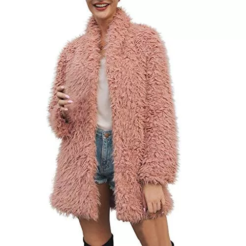 Lulupi Jacken Lulupi Damen Felljacke Winter Fleecejacke Cardigan Jacke, Pelzmantel Warm Lange Ärmel Faux Fur Winterjacke Kunstfell Pelzjacke Mantel Coat