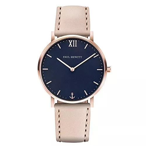 PAUL HEWITT Uhren PAUL HEWITT Armbanduhr Damen Sailor Line Blue Lagoon - Damen Uhr (Rosegold), Damenuhr mit Lederarmband in Beige, blaues Ziffernblatt