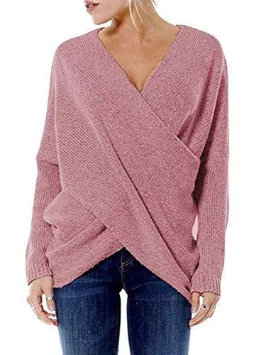 YOINS Pullover & Strickmode YOINS Damen Pullover Oberteile Strickpullover für Damen Herbst Winter Langarm V-Ausschnitt Batwing Cross Front